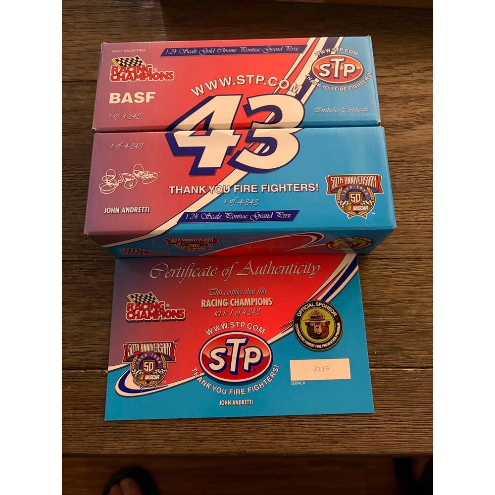 RACING CHAMPIONS  1:24 JOHN ANDRETTI THANK YOU FIREFIGHTERS 2 CAR SET-NIB